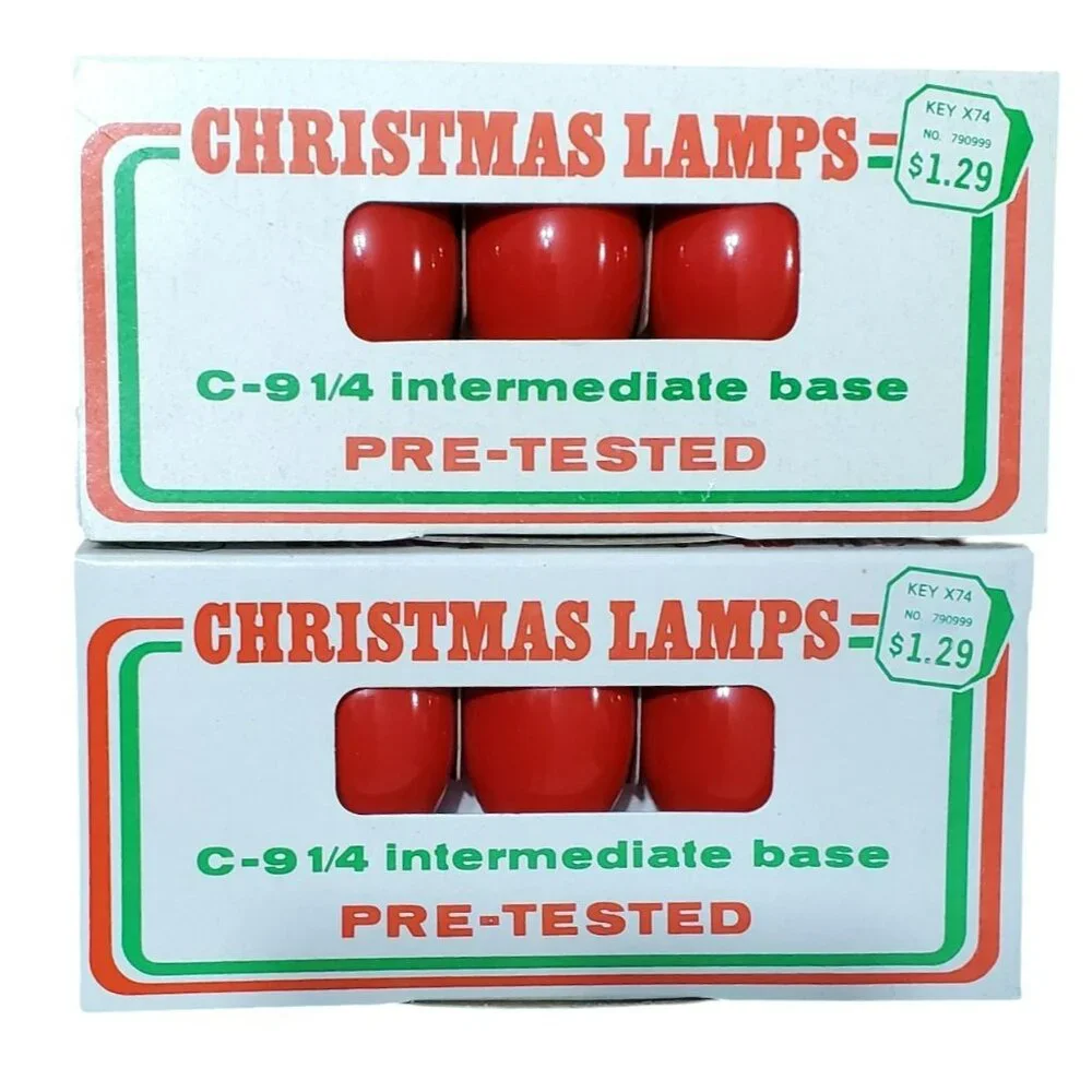 New C-9 1/4 Red Christmas Lamps 10 Replacement Light Bulbs Intermediate Base VTG